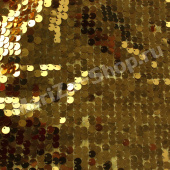 Ткань пайетка (основа сетка, нашита часто), ширина - 145 см, размер пайетки - 9 мм, золото