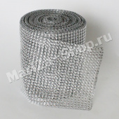 Лента стразовая (пластик), размер 12х910 см, цвет серебро