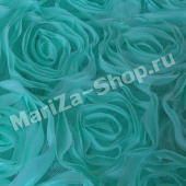 Розы 3D (сетка), общая ширина полотная - 155 см, ширина с цветами - 130 см. , мятный