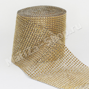 Лента стразовая (пластик), размер 12х910 см, цвет золото.