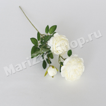 Ветка розы, 3 бутона, длина 65 см, цвет белый ( 0,034)