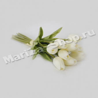 Букет тюльпанов, белый, 10 веток, высота букета 32 см., диаметр бутона 3 см. (0,096)