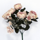 Букет пионовидной розы с зеленью, розовый, высота - 41 см.